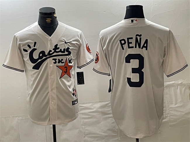 Men's Houston Astros #3 Jeremy Peña Cream Cactus Jack Vapor Premier Limited Stitched Baseball Jersey